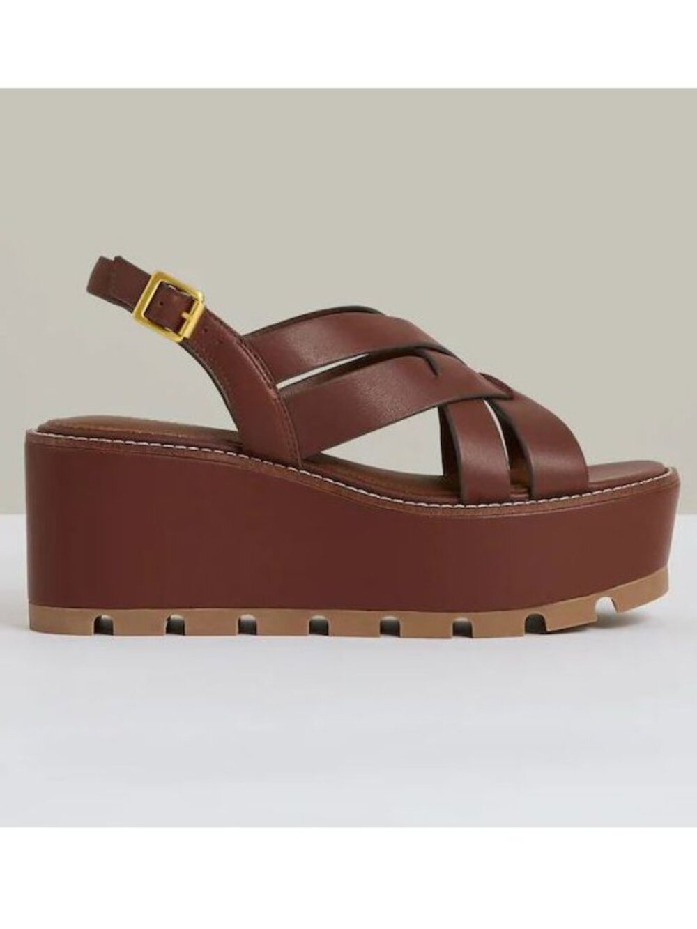 Reiss Tan Naomi Leather Wedge Platform Sandals Size 41 11 Brown Leather NEW